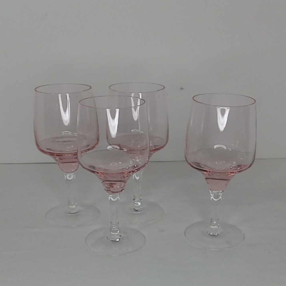 Vintage Harmony Coral Pink And Clear Sasaki Wine Glasses Set Of 4